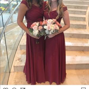 Red/burgundy chiffon long bridesmaid dress